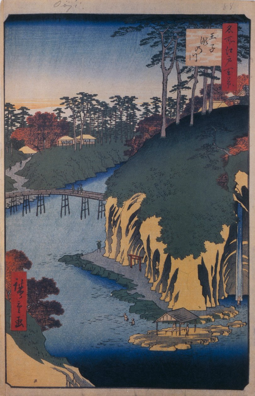 Takinogawa i Oji Hundra berömda vyer av Edo, 1856-1858 av Utagawa Hiroshige