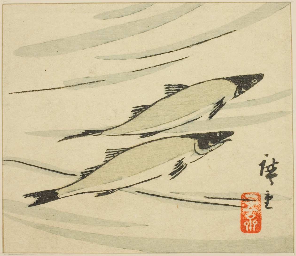 Öring, sektion av ett harimaze-ark av Utagawa Hiroshige