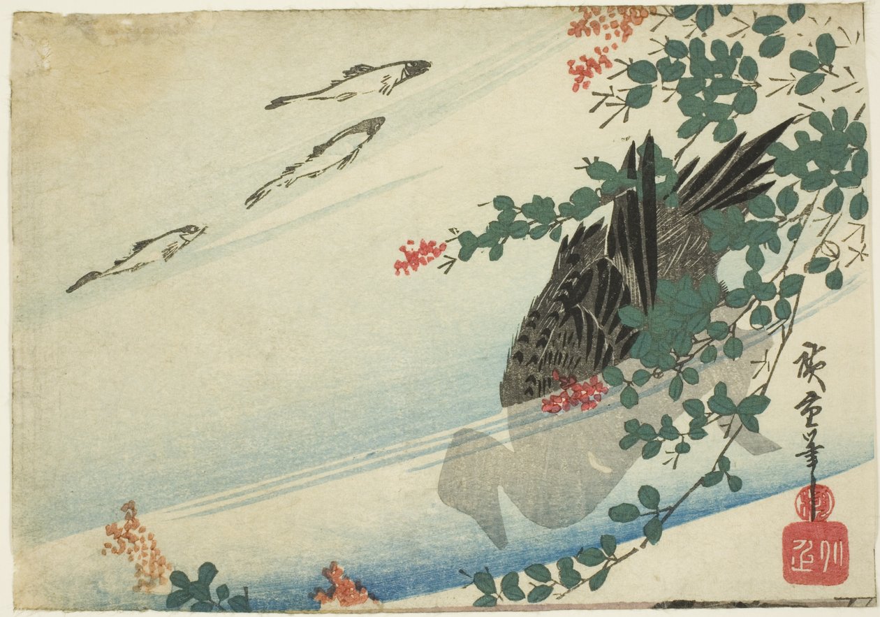 Öring, anka och buskklöver av Utagawa Hiroshige