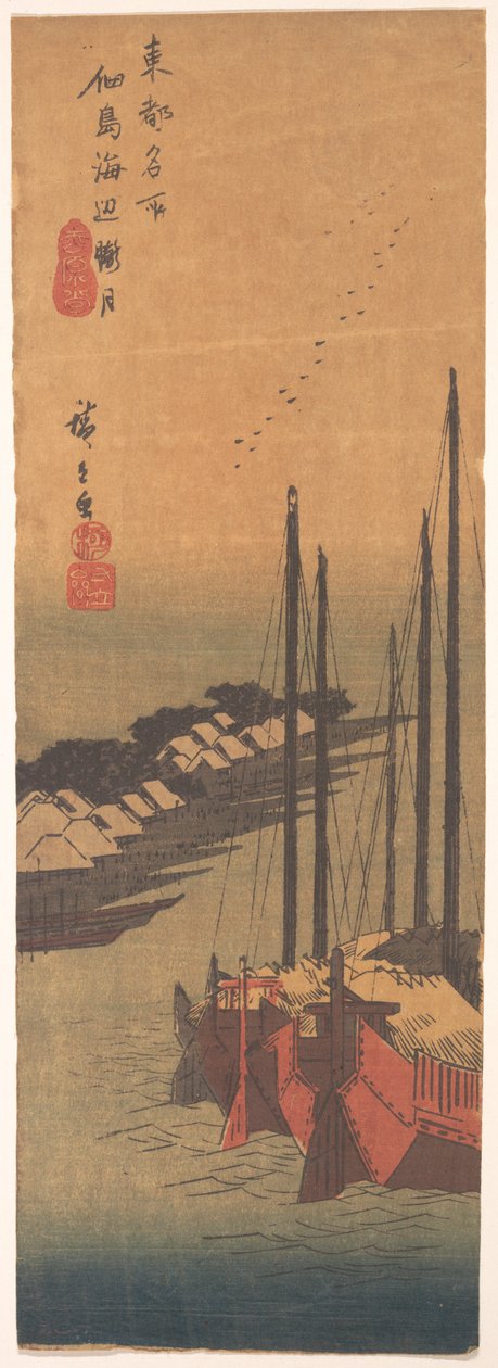 Tsukudajima no Oborozuki av Utagawa Hiroshige