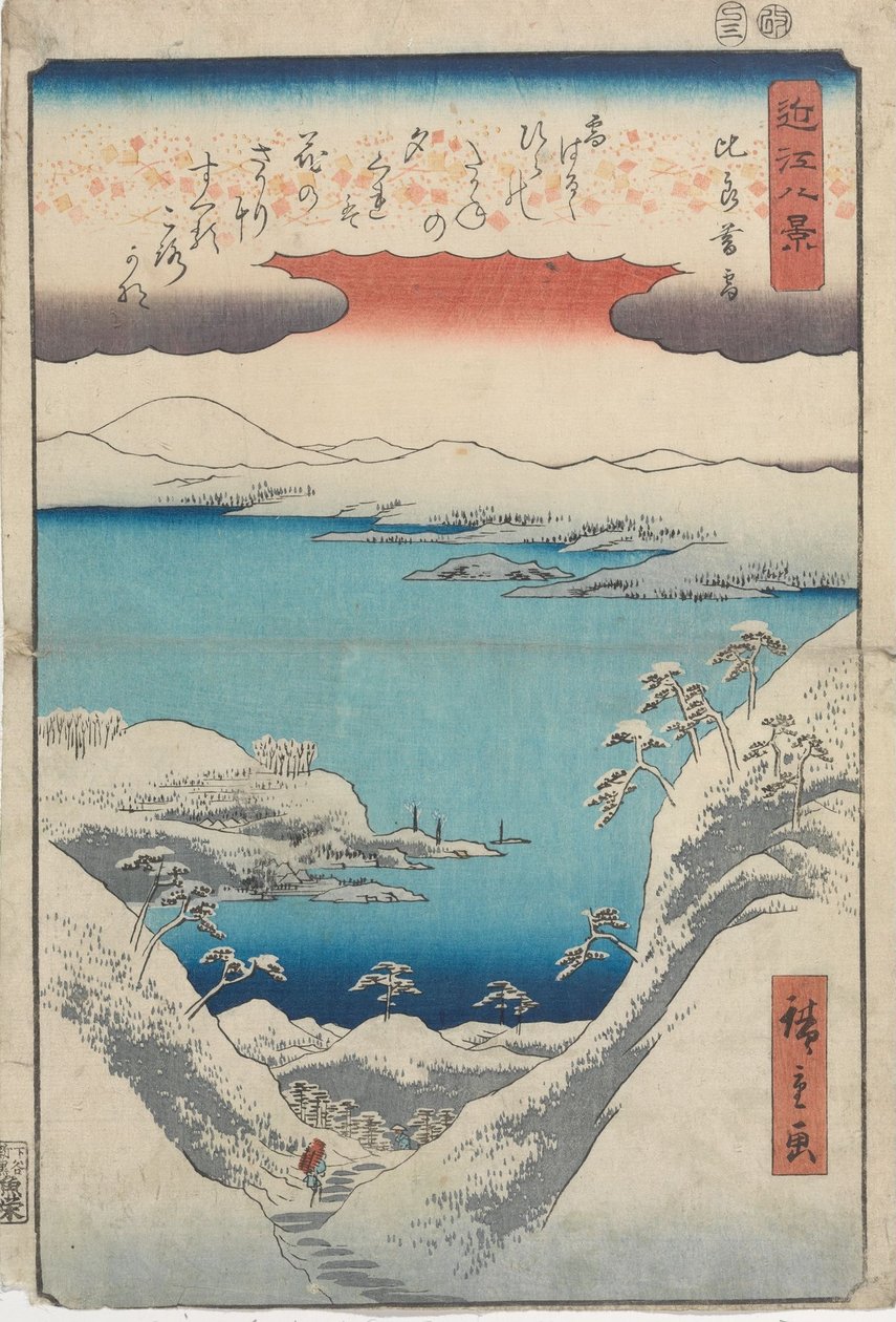 Skymningssnö vid Hira av Utagawa Hiroshige