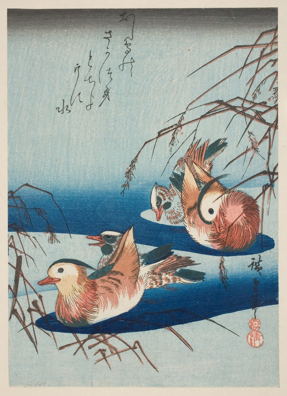 Two Pairs of Mandarin Ducks (colour woodblock print) av Utagawa Hiroshige