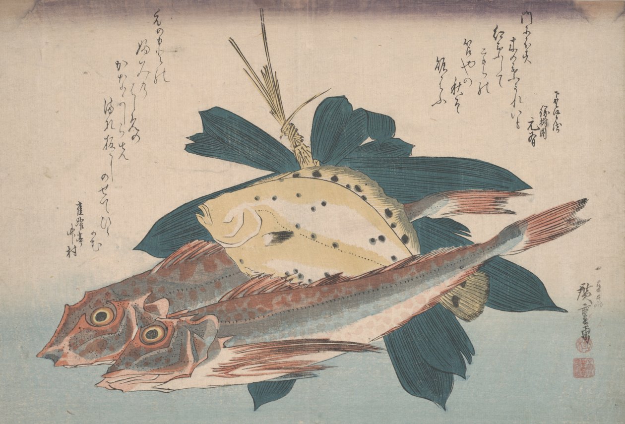 Två gunnards och en flundra av Utagawa Hiroshige
