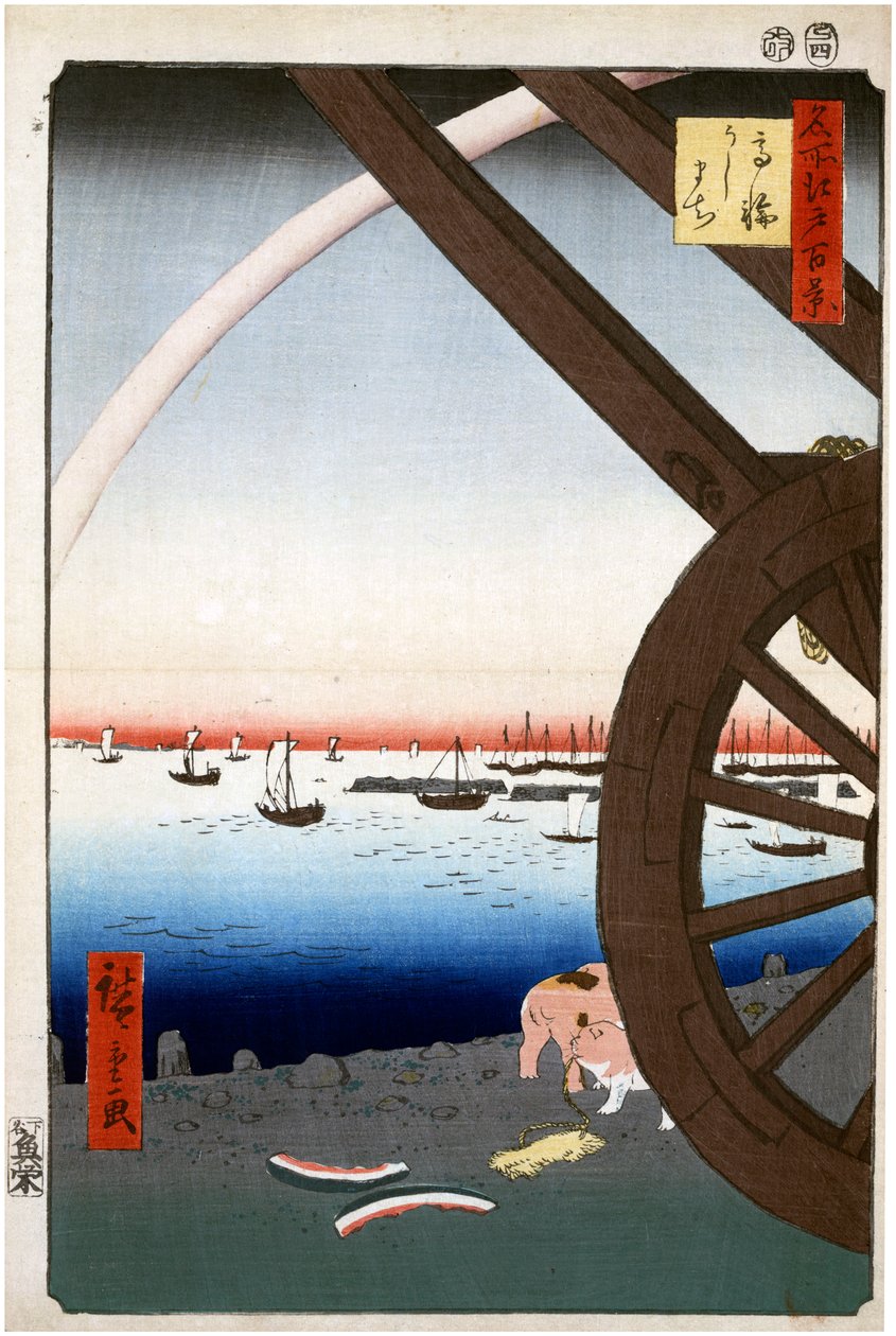 Ushimachi, Takanawa Hundra berömda vyer av Edo, 1856-1858. av Utagawa Hiroshige
