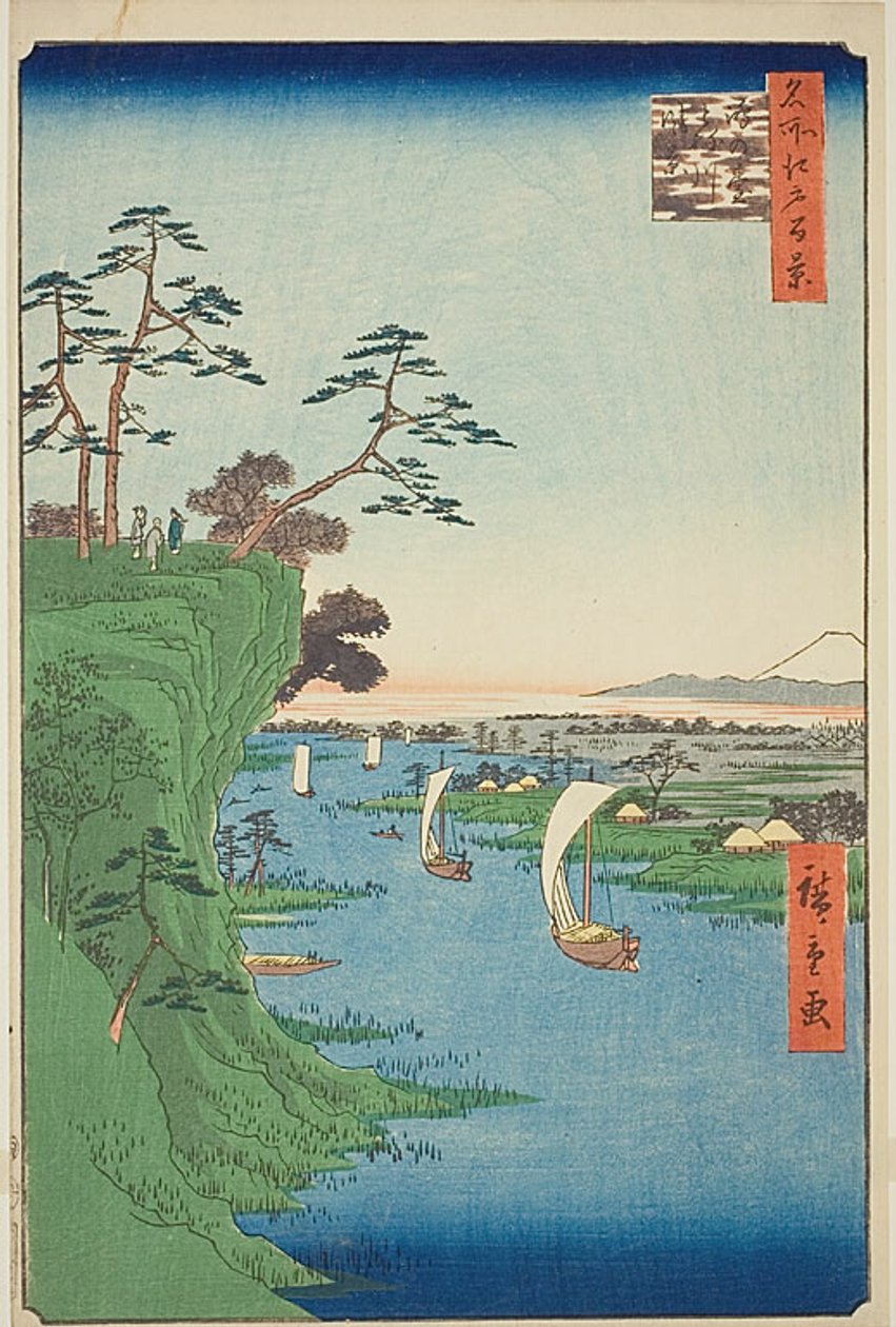 Vy över Konodai och floden Tone (Konodai Tonegawa fukei), nr 95 från serien "Hundra berömda vyer över Edo (Meisho Edo hyakkei)" av Utagawa Hiroshige