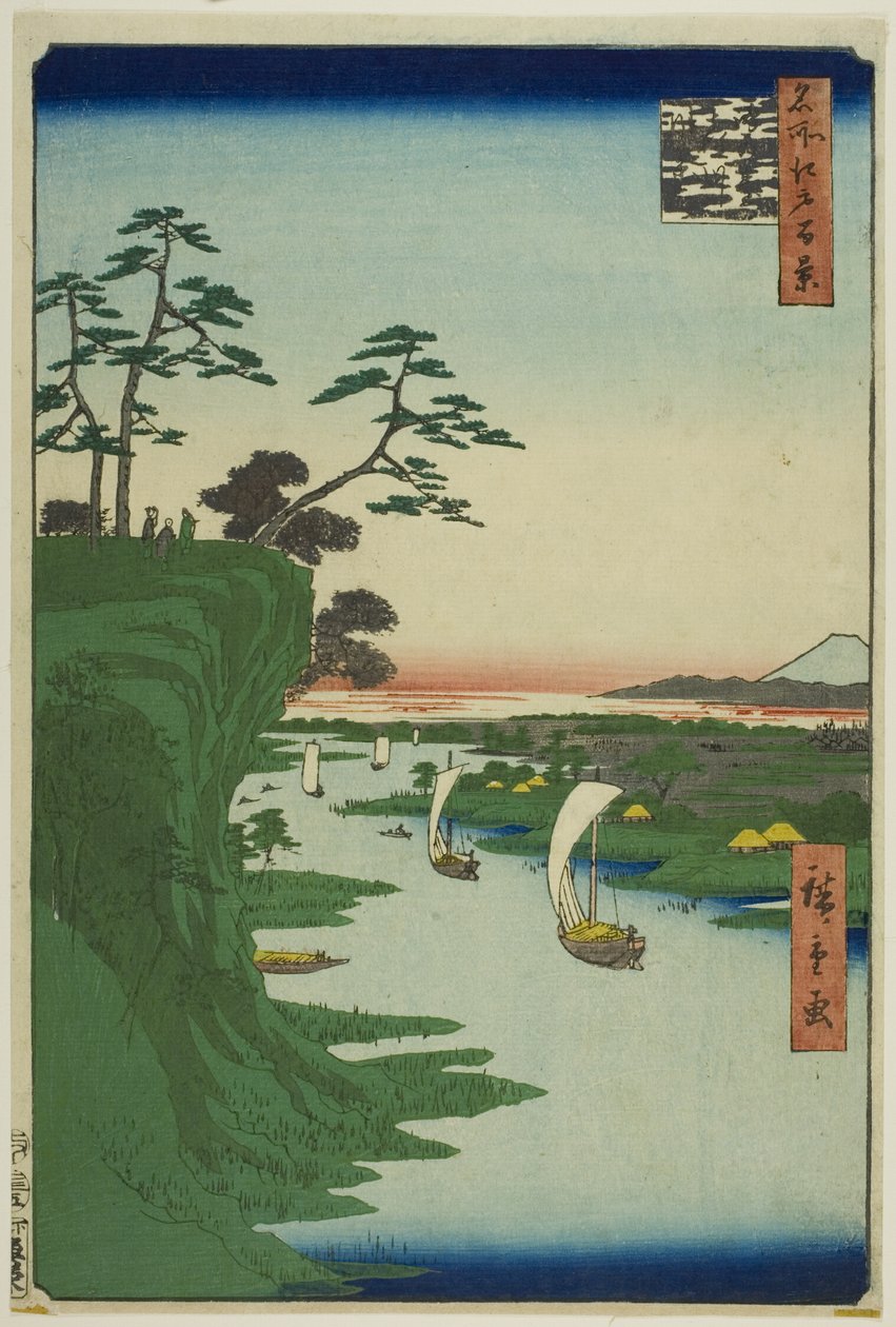 Vy över Konodai och floden Tone (Konodai Tonegawa fukei), från serien "Hundra berömda vyer över Edo (Meisho Edo hyakkei)" av Utagawa Hiroshige