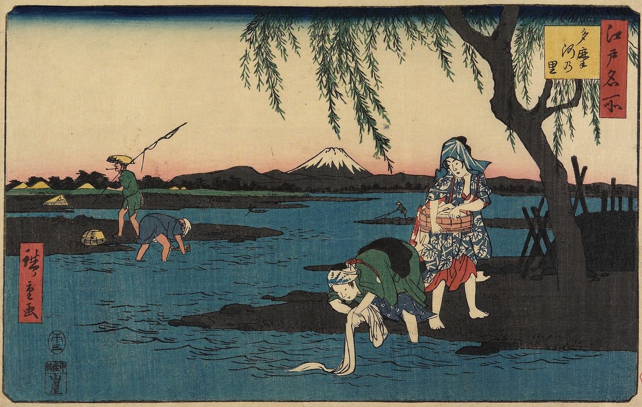 By vid Tamagawafloden, mars 1858 av Utagawa Hiroshige