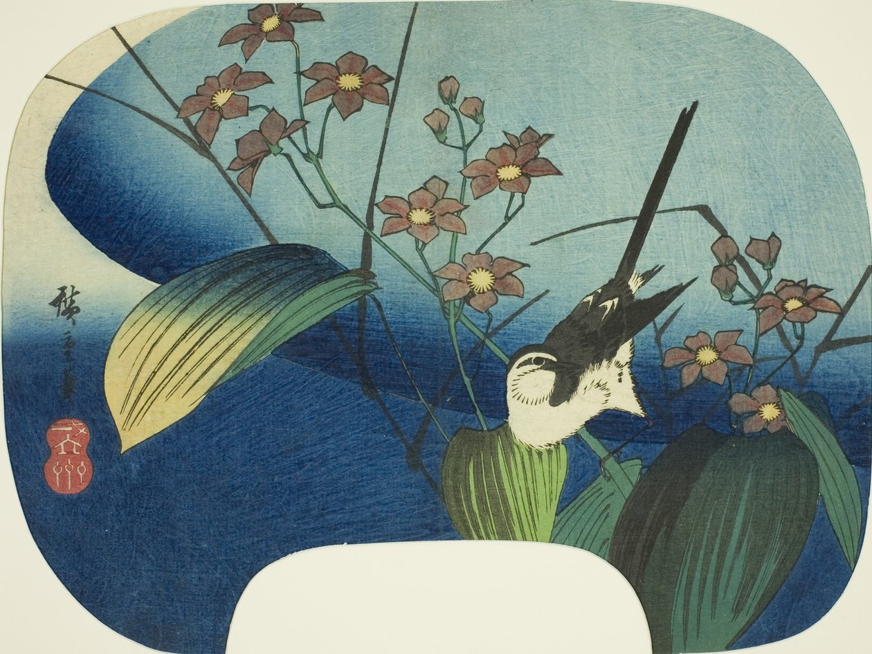 Vipstjärt och monochoria av Utagawa Hiroshige