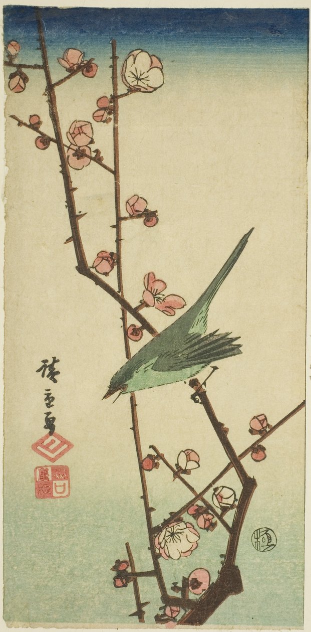 Sångare på plommongren av Utagawa Hiroshige