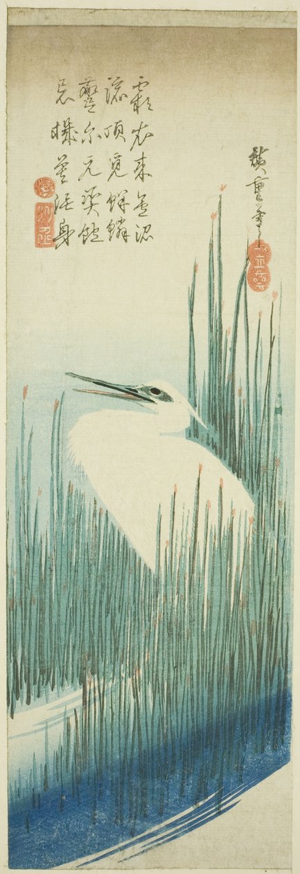 Vit häger och penslar av Utagawa Hiroshige