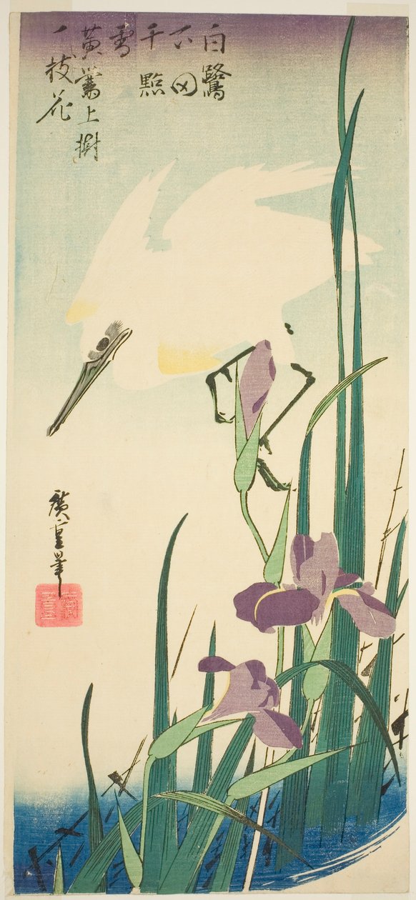 Vit häger och iris av Utagawa Hiroshige