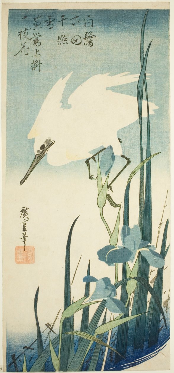 Vit häger och iris av Utagawa Hiroshige