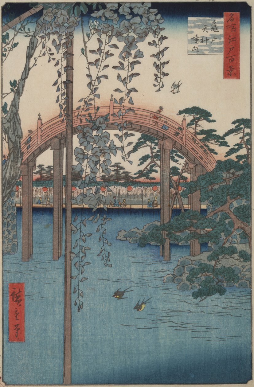 Wisteria vid Kameido Tenjin Shrine från serien One Hundred Famous Views of Edo av Utagawa Hiroshige