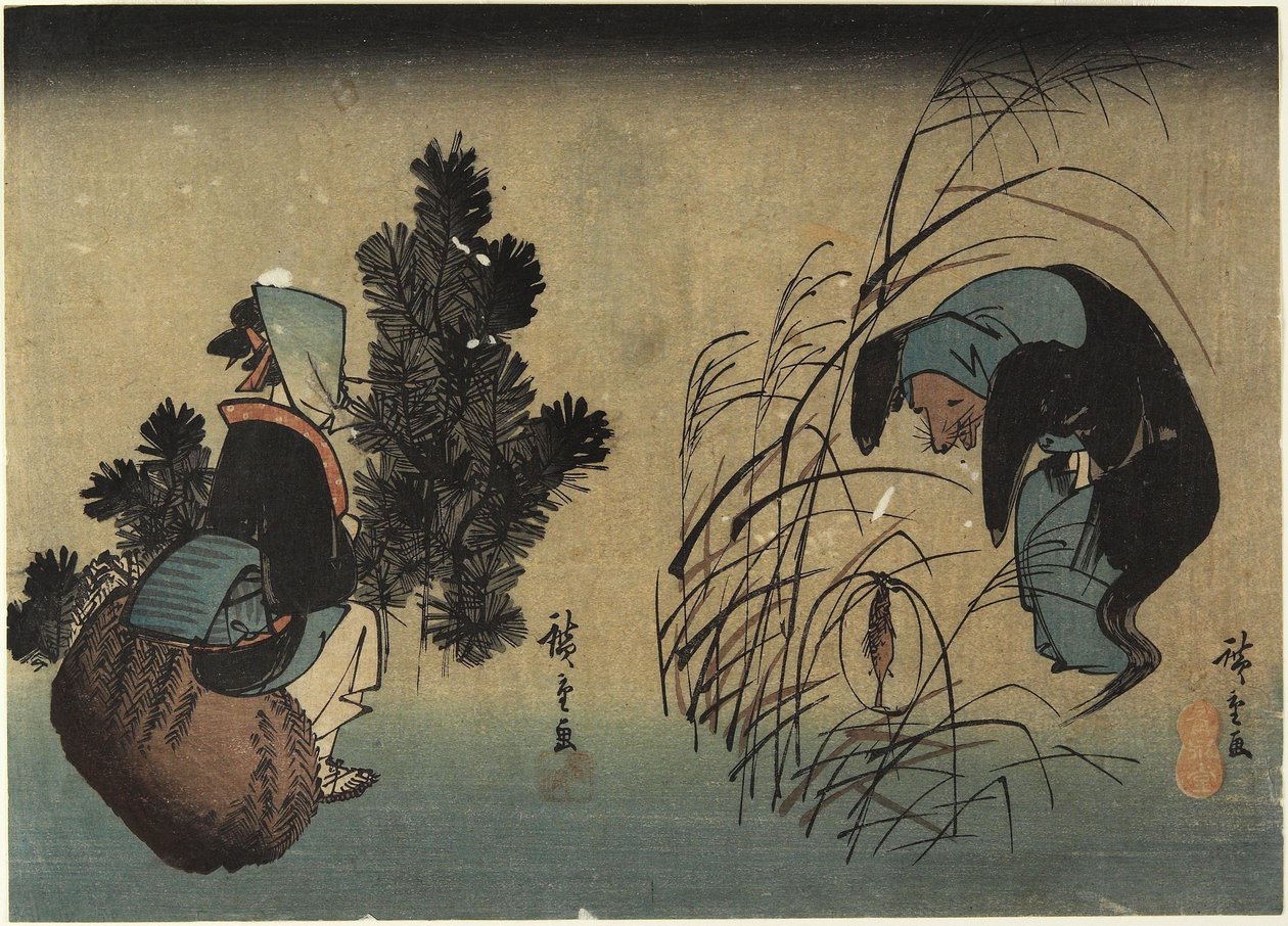 Kvinna och grävling av Utagawa Hiroshige