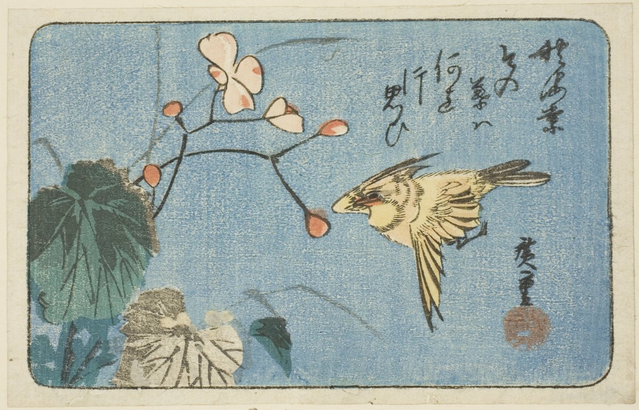 Gul fågel och begonia av Utagawa Hiroshige