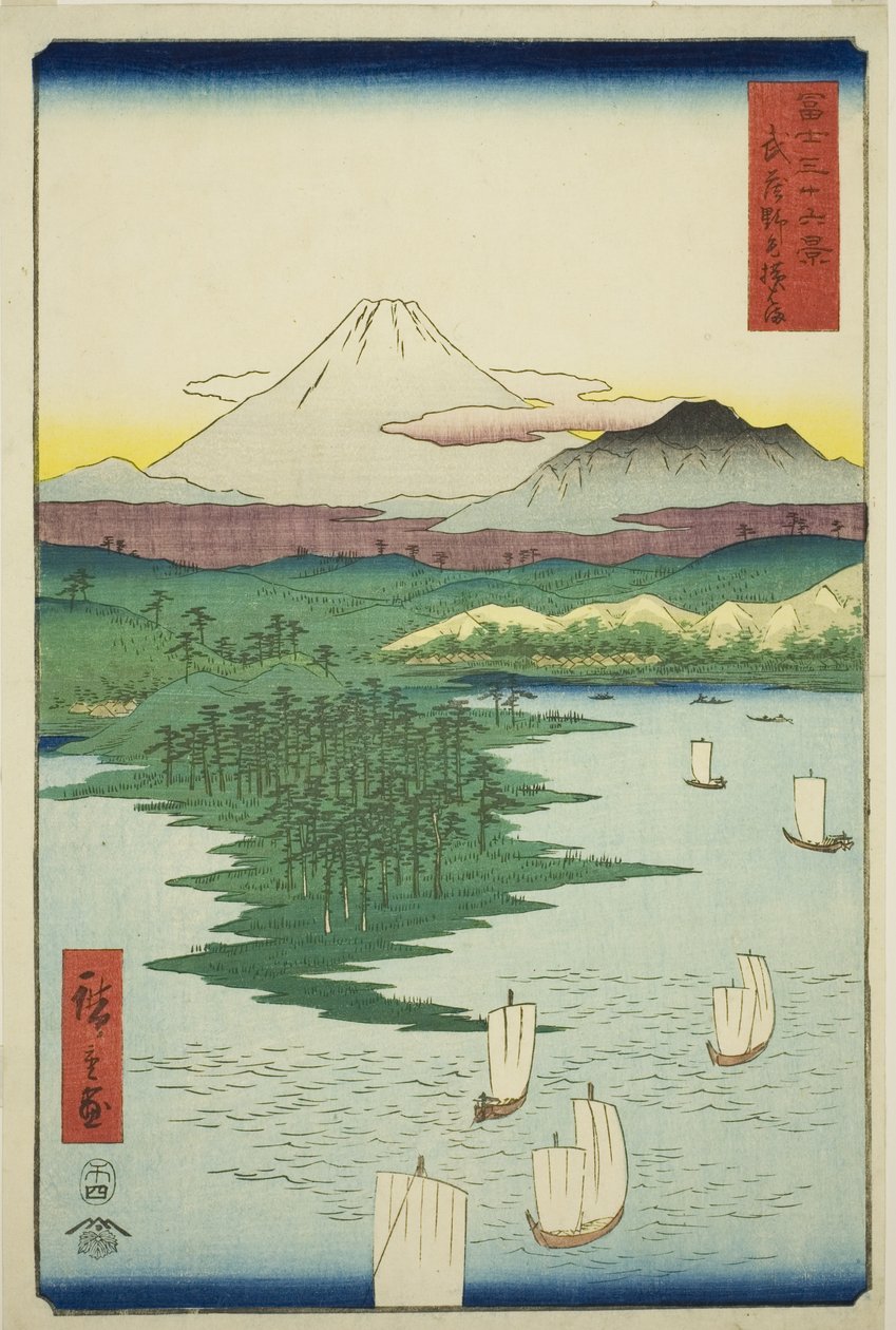 Yokohama at Noge-medlem Musashi P Rovinse (Musashi Noge Yokohama), från Te-serien ``Ti rty x Views Of mount Fuji (Fuji Kasabi Rokukatsu)