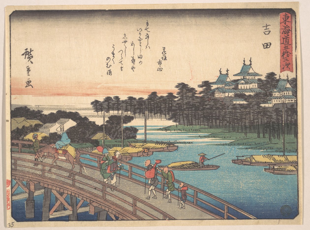 Yoshida; Toyokawa-Bashi, Toyokawa-bron av Utagawa Hiroshige