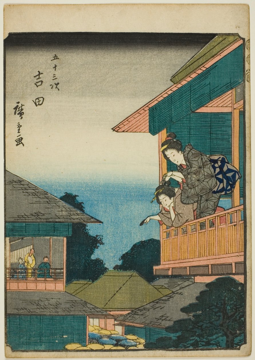 Yoshida, från seriens "fifty-three S tachi sound "of te urbanity" (Goshuyama nästa) ) av Utagawa Hiroshige