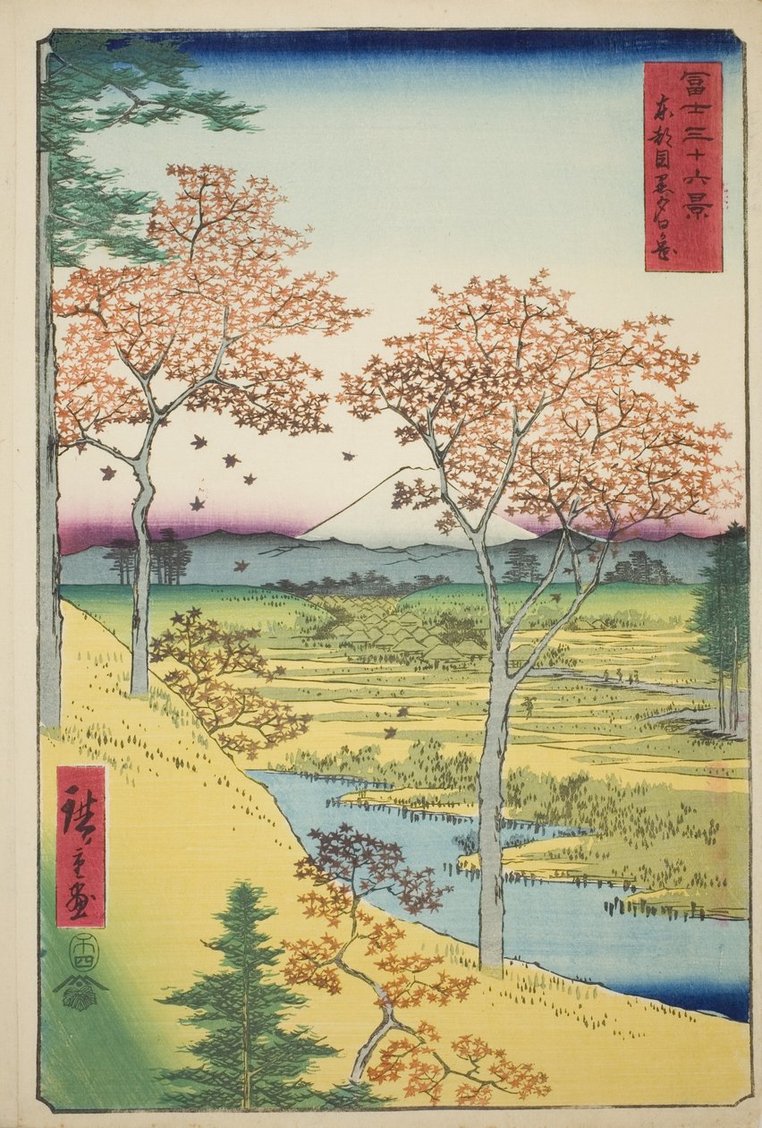 Yuhi Hill vid Meguro i den östra huvudstaden (Toto Meguro Yuhigaoka), från serien "Thirty-six Views of Mount Fuji (Fuji sanjurokkei)" av Utagawa Hiroshige
