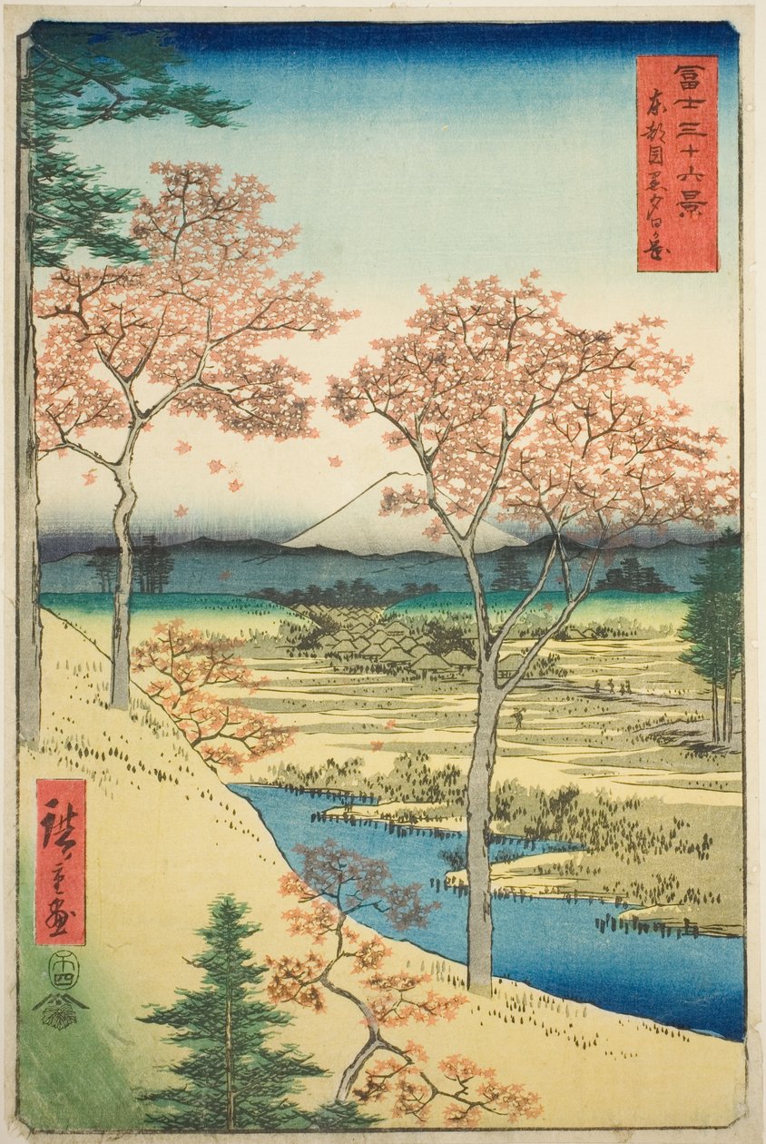 Yuhi Hill vid Meguro i den östra huvudstaden (Toto Meguro Yuhigaoka), från serien "Thirty-six Views of Mount Fuji (Fuji sanjurokkei)" av Utagawa Hiroshige