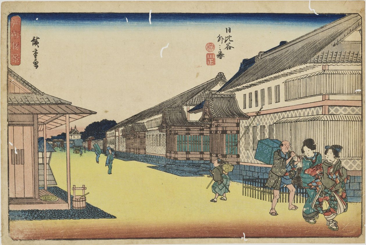 ”Utanför Hibiya” ur serien ”Framstående vyer över Edo” av Utagawa Hiroshige