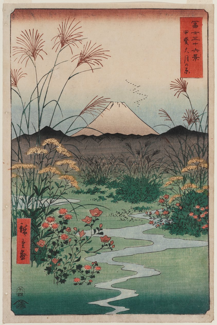 ōtsuki Plain i Kai-provinsen (Kai ōtsuki no hara), från serien Thirty-six Views of Mount Fuji av Utagawa Hiroshige