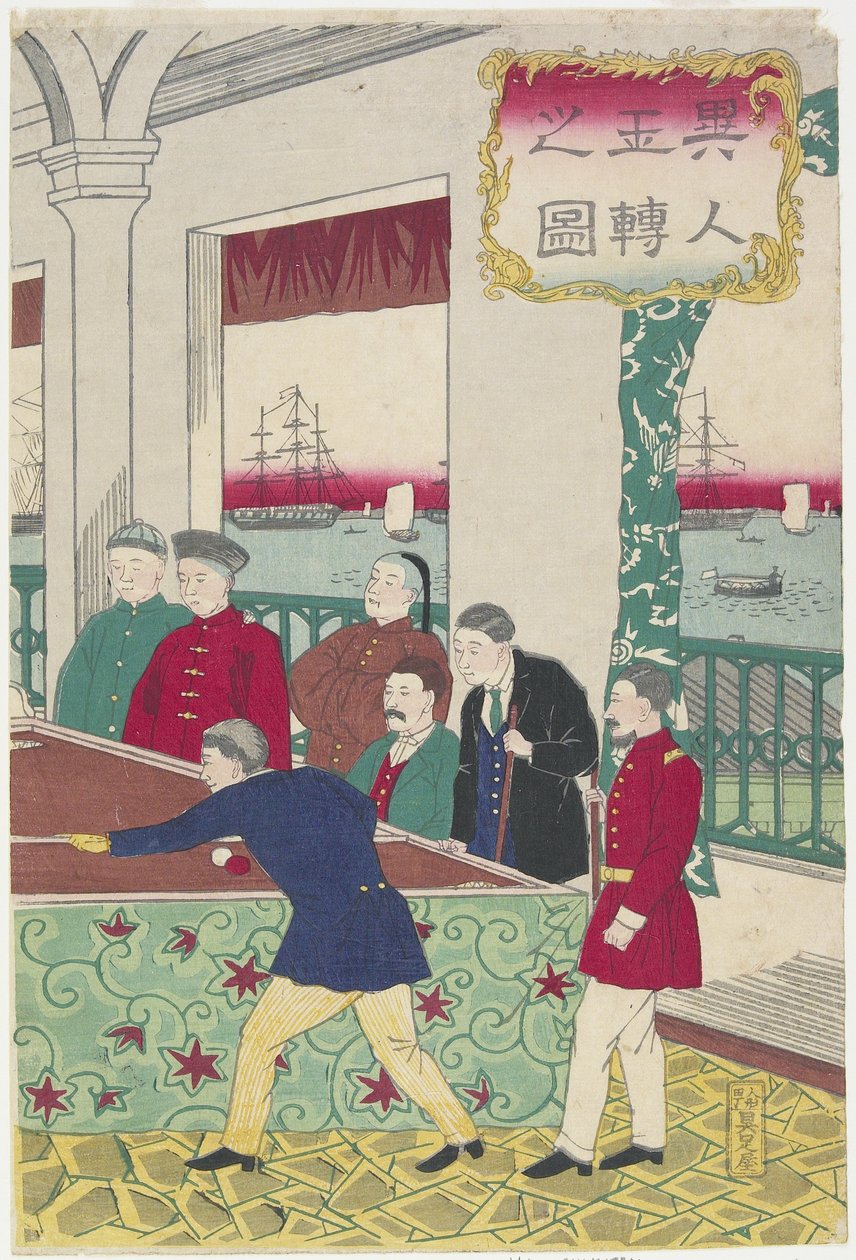 Utlänningar på Billiard Game, sent 1800-tal av Utagawa Hiroshige III