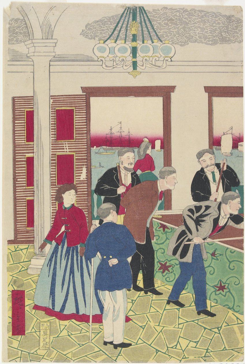 Utlänningar på Billiard Game, sent 1800-tal av Utagawa Hiroshige III