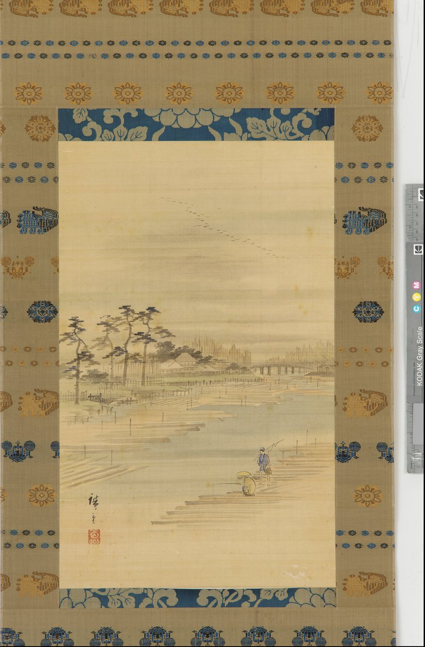 Flodlandskap: timmergårdar och flottar, mitten av 1800-talet. av Utagawa Hiroshige II