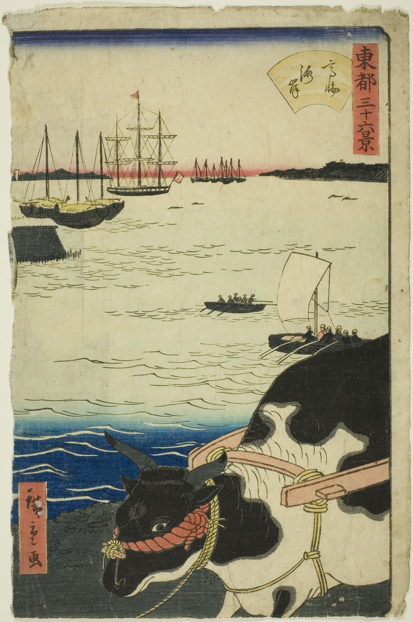The Beach at Takanawa (Takanawa kaigan), från serien "Thirty-six Views of the Eastern Capital (Toto sanjurokkei)" av Utagawa Hiroshige II