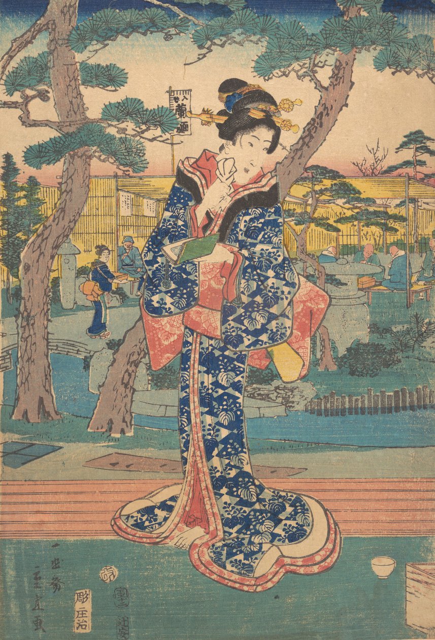 Ung flicka på tehuset i Iriya, mitten av 1800-talet. av Utagawa Hiroshige II