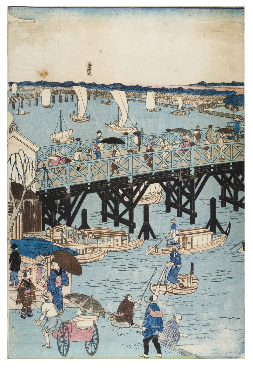 Berömda platser i Tokyo, True View av Ryogoku Bridge av Utagawa II Hiroshige