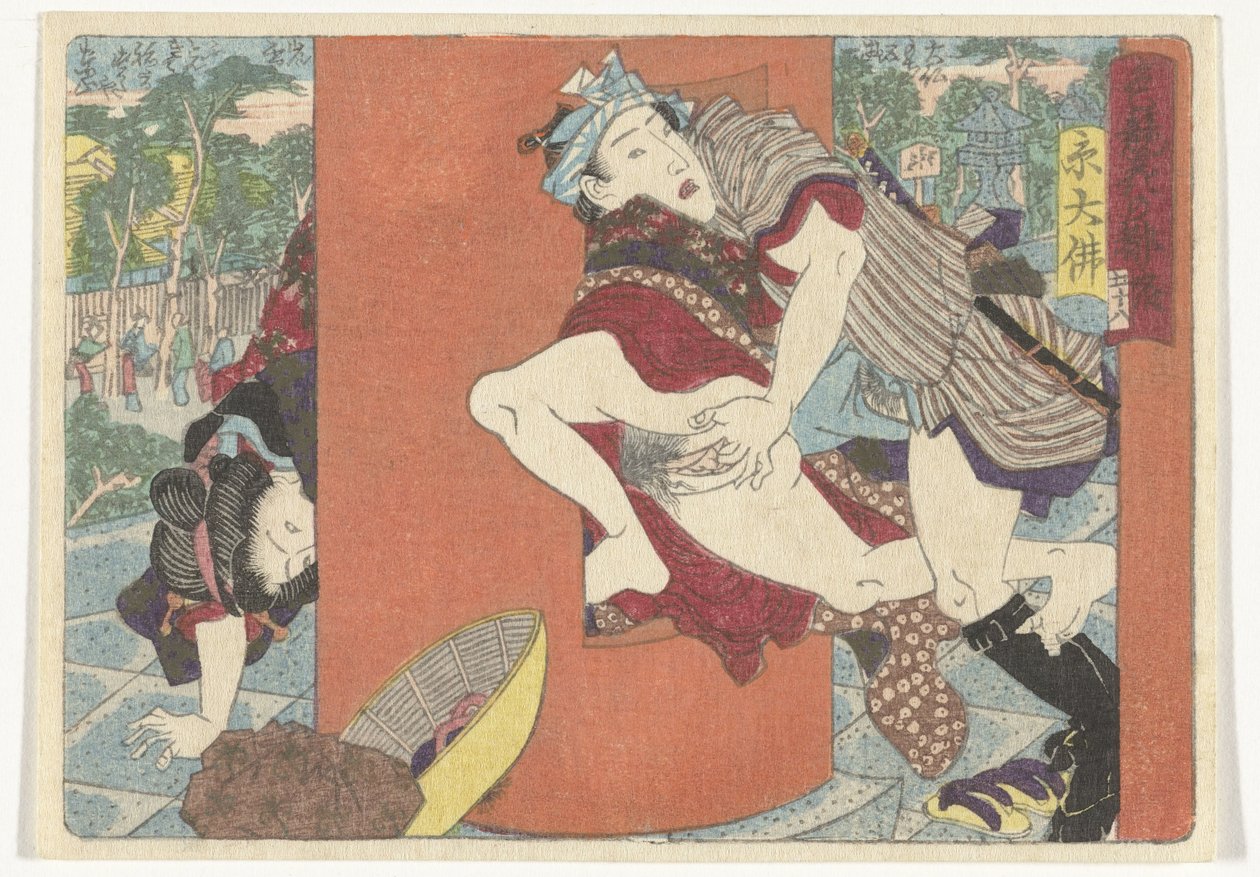 Ett möte i templet Den erotiska vägen till huvudstaden (serietitel) av Utagawa Kunisada (I) (attributed to)
