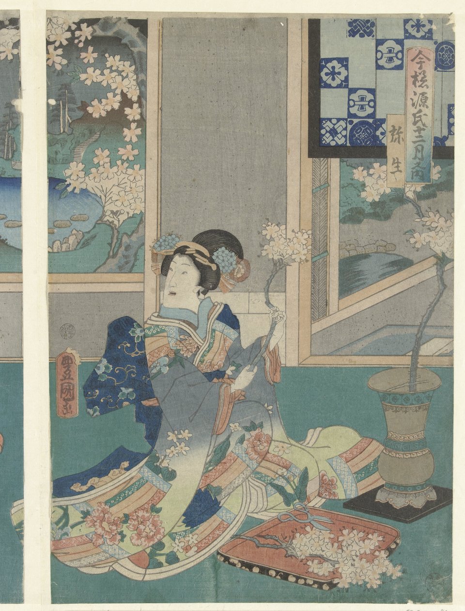 Den tredje månaden Yayoi (titel på objekt) Moderna Genji-berättelser under de tolv månaderna (serietitel) Imayo Genji junikagetsu no uchi (serietitel på objekt) av Utagawa Kunisada (I)