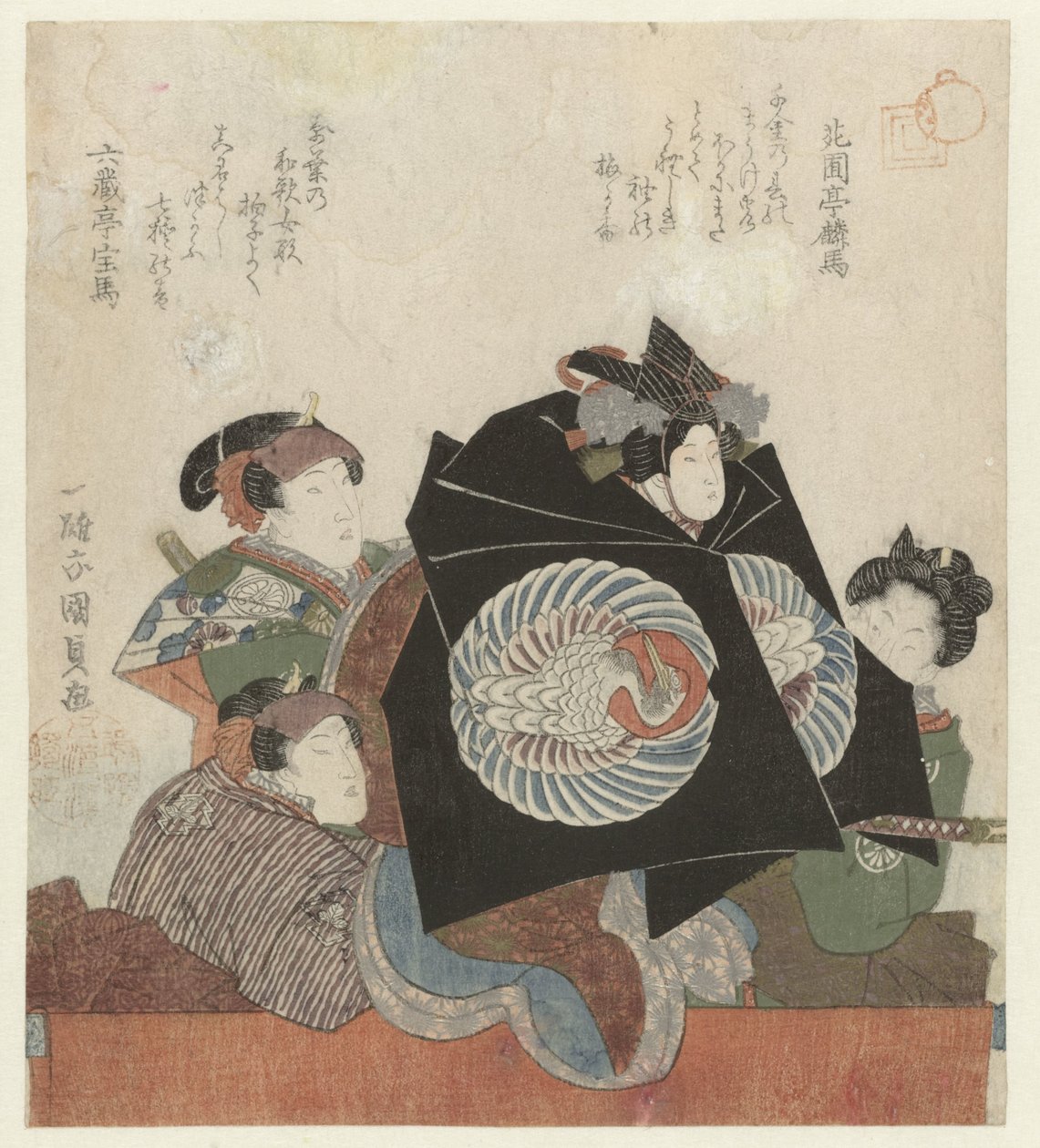 Tre skådespelare med en docka av Utagawa Kunisada (I)