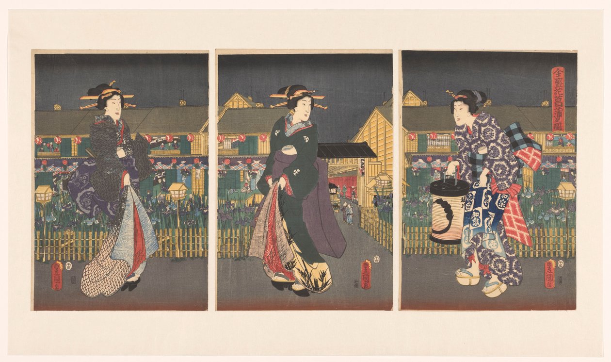 Inkommande linjemedlem En teckning av den gyllene blommans bokklubb (blodljud obje CT) av Utagawa Kunisada (I)