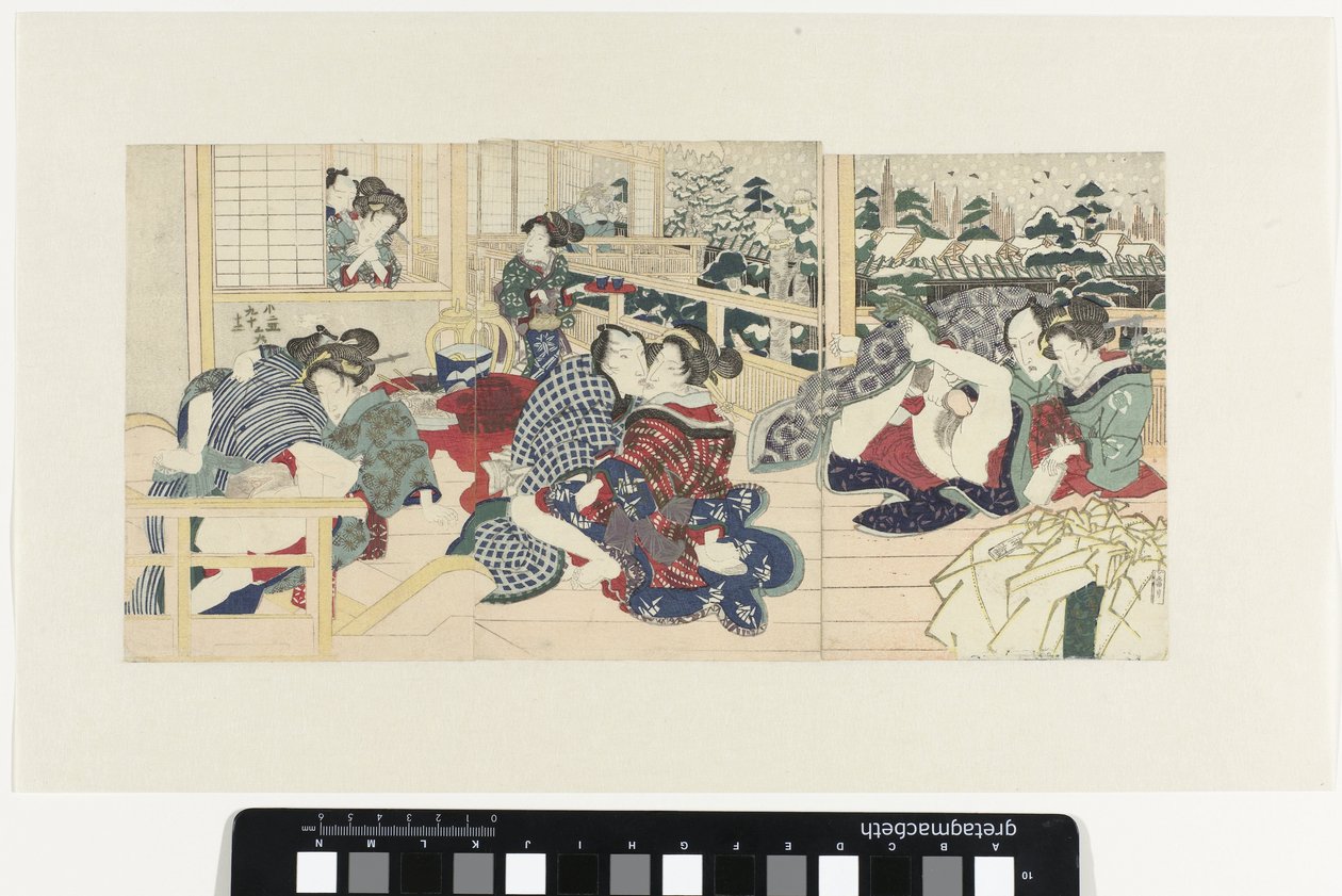 Älskar par på terrassen på vintern av Utagawa Kunisada (I)