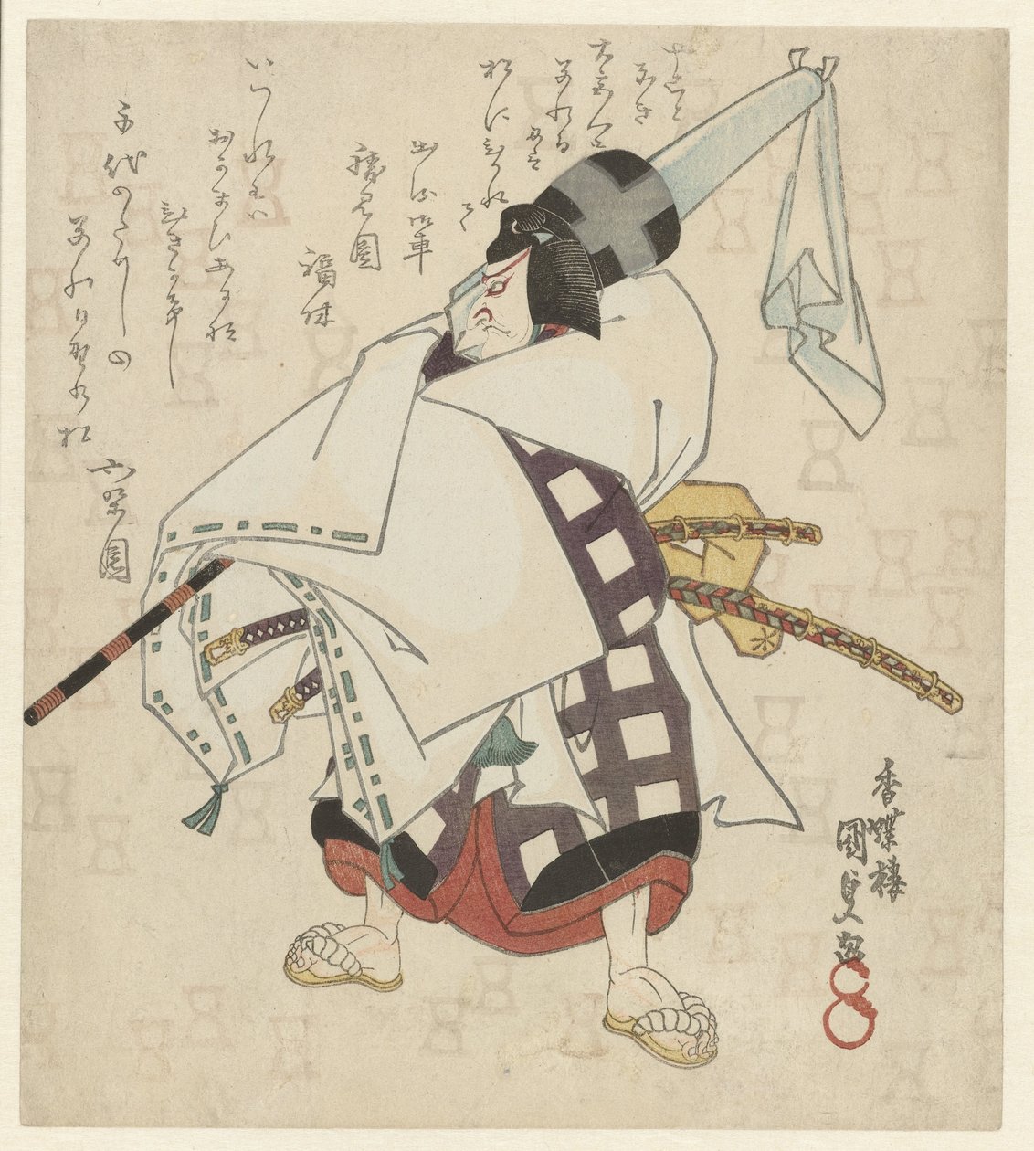 Man med ett lindat solskydd över axeln av Utagawa Kunisada (I)