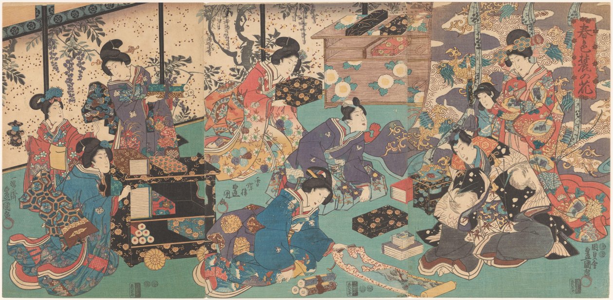 Presentation av böcker och rullar av Utagawa Kunisada (I)