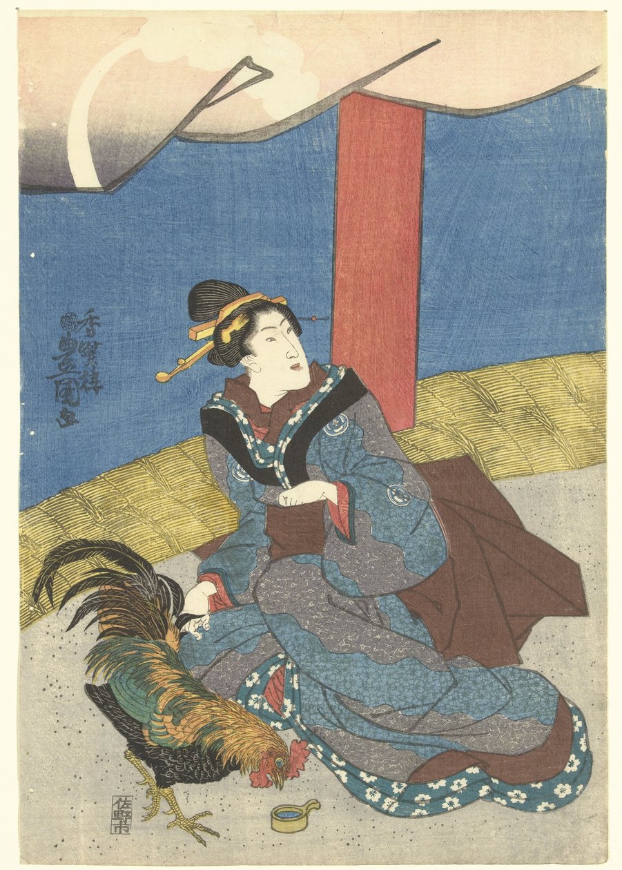 Skönheter vid en tuppkamp av Utagawa Kunisada (I)