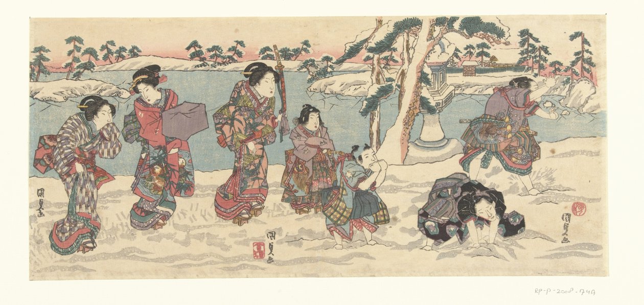 kastar snöbollar av Utagawa Kunisada (I)
