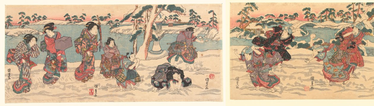 kastar snöbollar av Utagawa Kunisada (I)