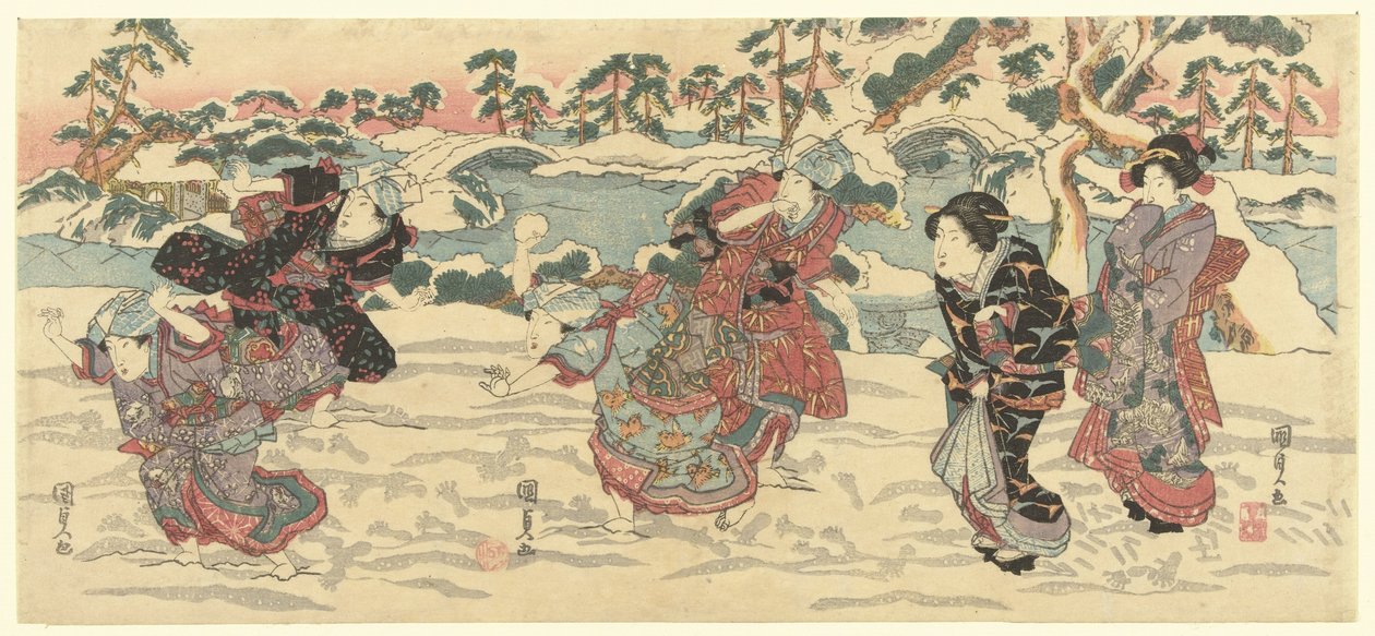Kasta snöbollar av Utagawa Kunisada (I)