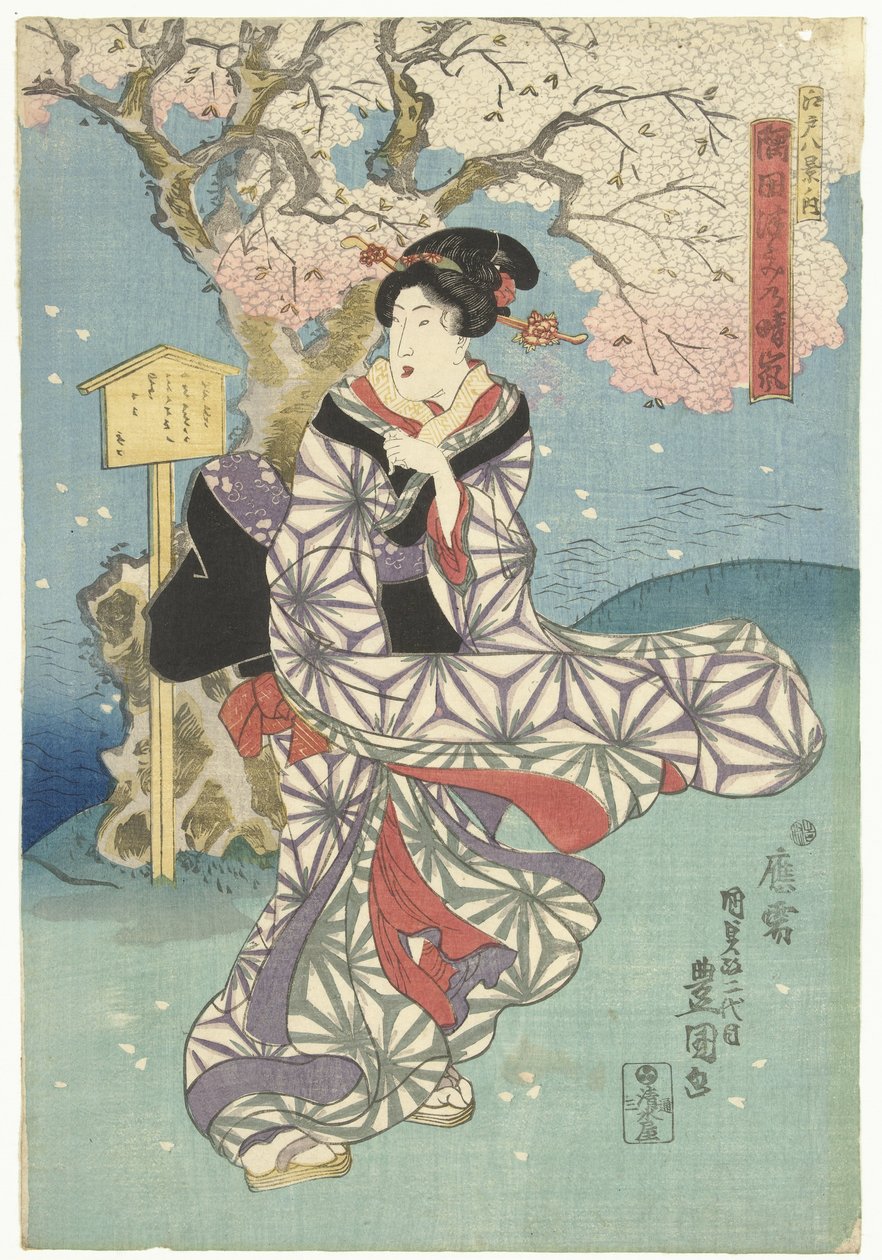 Stormig dag på Sumidafloden Eight Views of Edo (serietitel) Edo hakkei no uchi (serietitel på objekt) av Utagawa Kunisada (I)