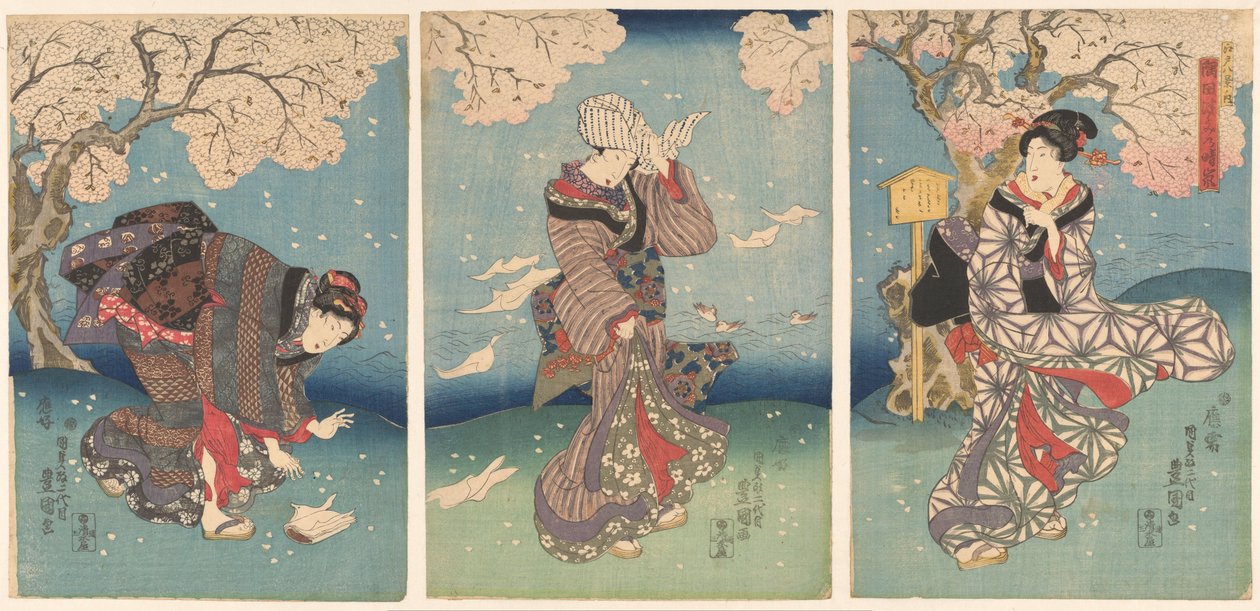 Stormig dag på Sumidafloden Eight Views of Edo (serietitel) Edo hakkei no uchi (serietitel på objekt) av Utagawa Kunisada (I)