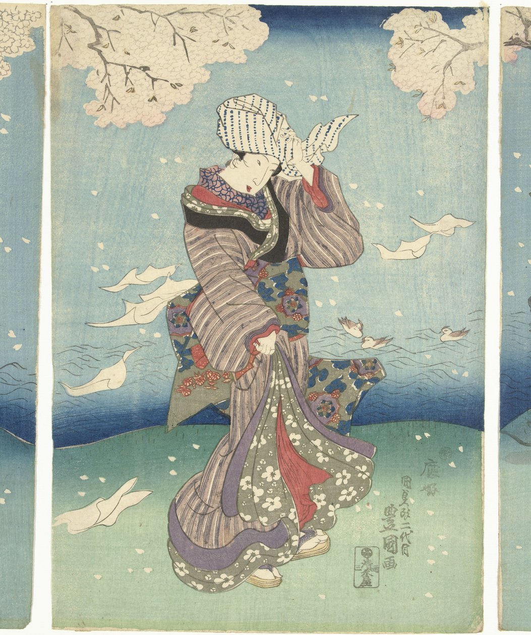 Stormig dag på Sumidafloden Eight Views of Edo (serietitel) av Utagawa Kunisada (I)
