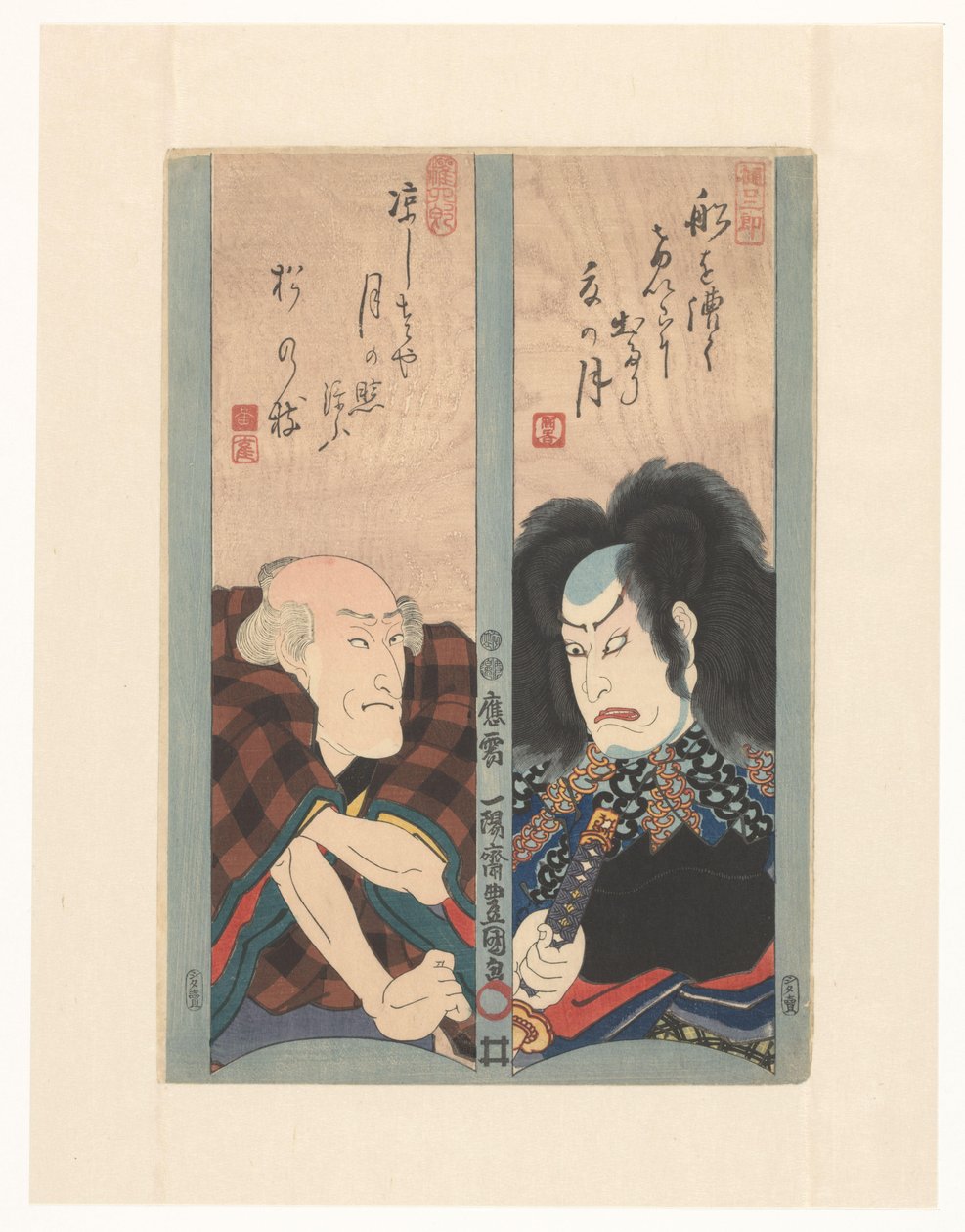 Två skådespelare på versremsor av Utagawa Kunisada (I)