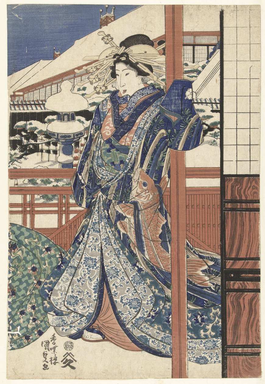 Kvinna i vinterträdgården av Utagawa Kunisada (I)
