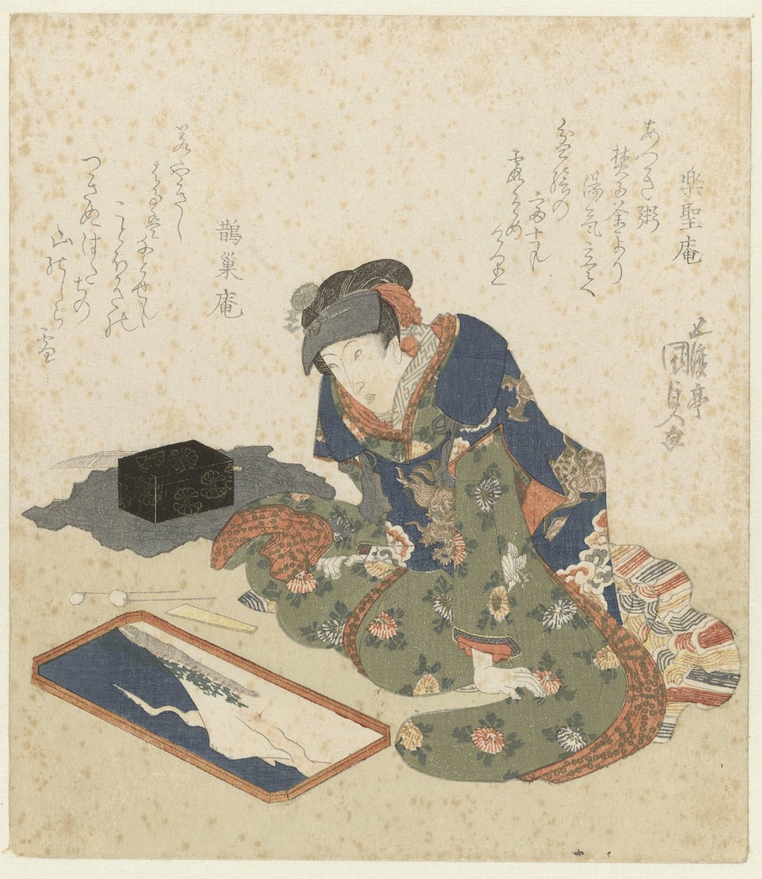 Kvinnan gör en sandmålning av Utagawa Kunisada (I)