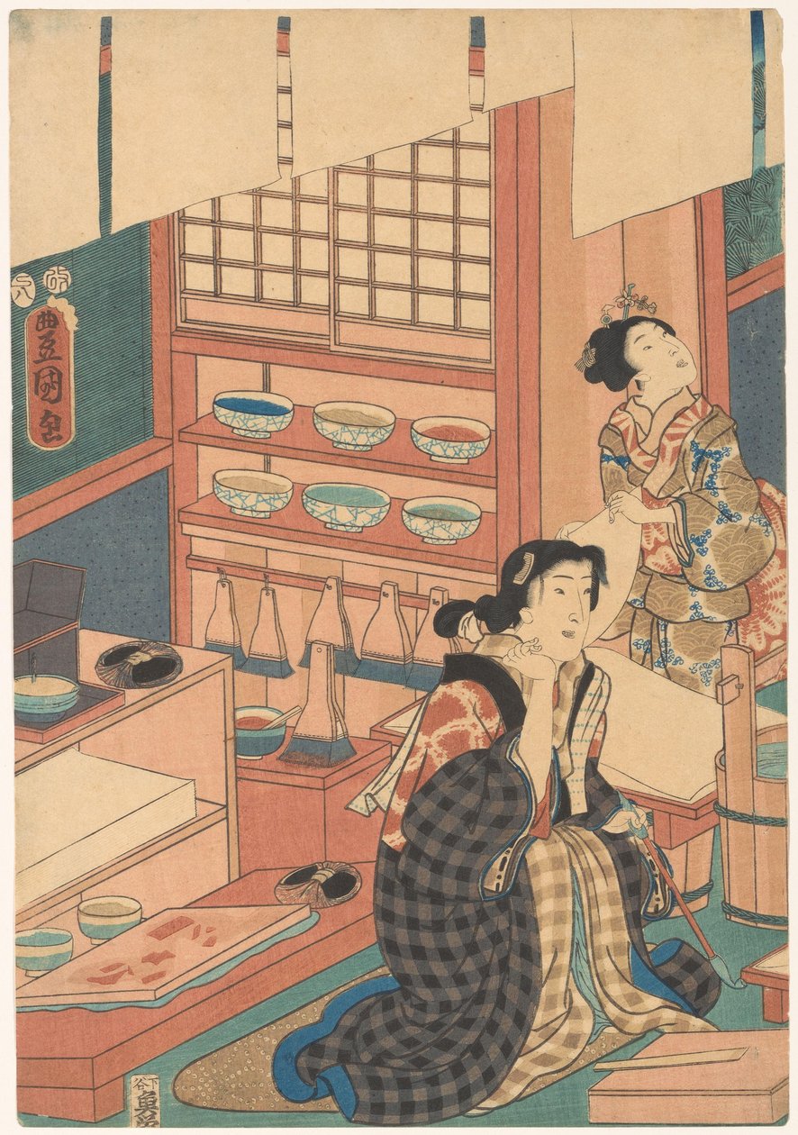 Kvinnor gör tryck (vänster del) av Utagawa Kunisada (I)